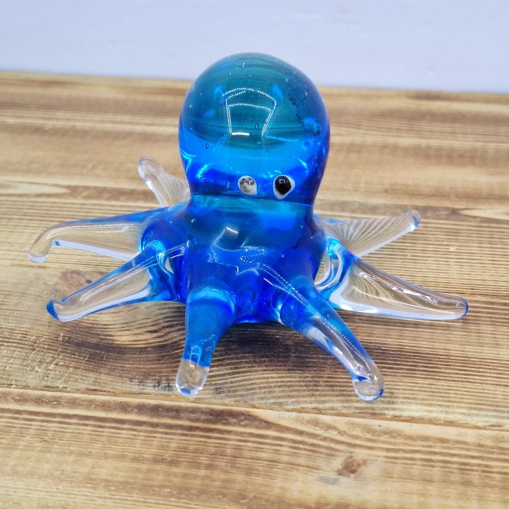 Art Glass Blue  Octopus‎ ~ Beach Decor~ Paperweight Derpy Lovable
